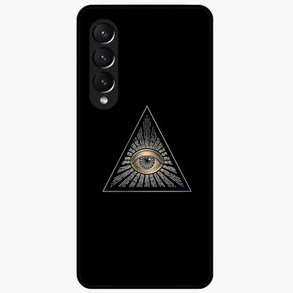 Illuminati Evil Glass Case showing flat back view with mysterious illuminati symbol artwork and glossy glass finish.