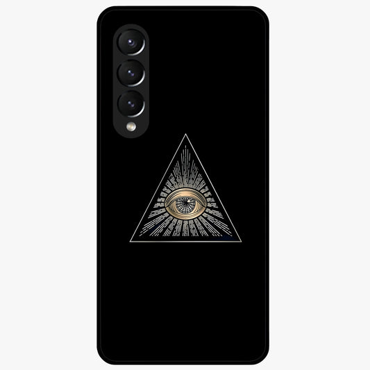 Illuminati Evil Glass Case showing flat back view with mysterious illuminati symbol artwork and glossy glass finish.
