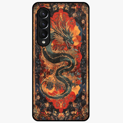 Inferno Dragon Soul Glass Case showing flat back view with fiery dragon artwork and glossy glass finish.