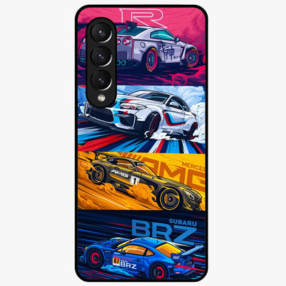 JDM Sports Car Glass Case showing flat back view with high performance sports car artwork and glossy glass finish.