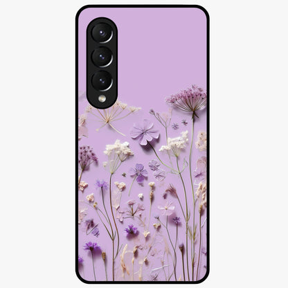 Lavender Blossom Dream Glass Case showing flat back view with soft lavender floral artwork and glossy glass finish.