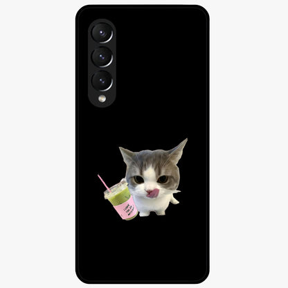 Matcha Cat Style Glass Case showing flat back view with cute matcha themed cat artwork and glossy glass finish.