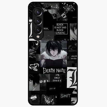Midnight Chaos Mind Glass Case showing flat back view with abstract dark themed artwork and glossy glass finish.