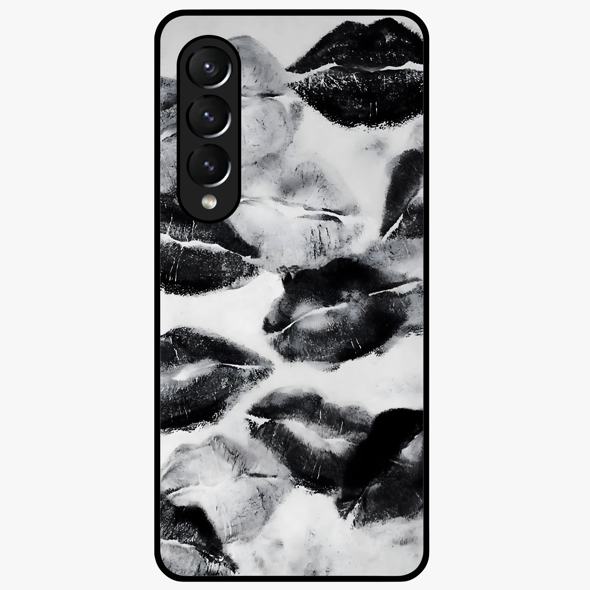 Midnight Kiss Marks Glass Case showing flat back view with lipstick kiss mark artwork and glossy glass finish.