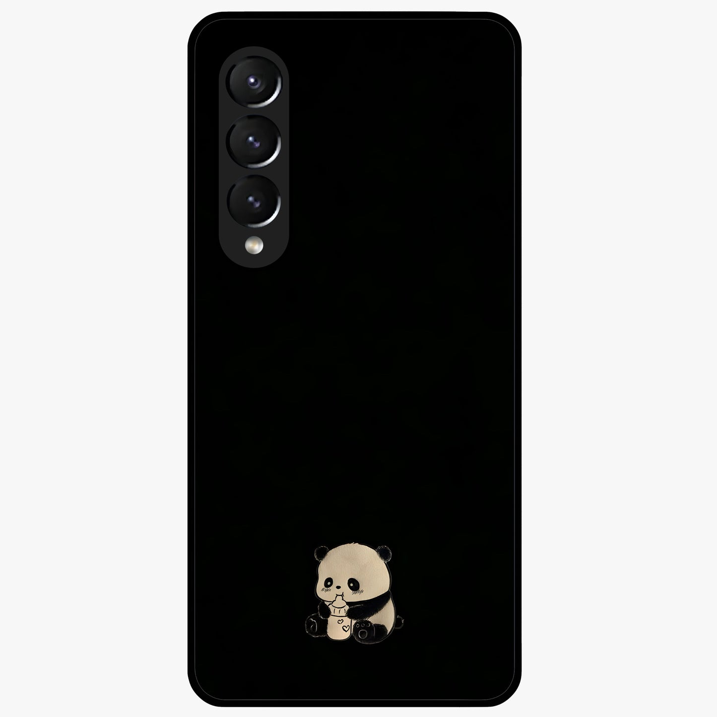 Midnight Panda Love Glass Case showing flat back view with cute panda themed artwork and glossy glass finish.