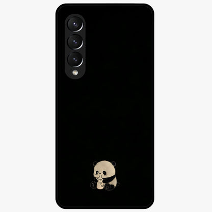 Midnight Panda Love Glass Case showing flat back view with cute panda themed artwork and glossy glass finish.