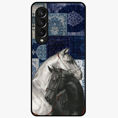 Midnight Stallion Blues Glass Case showing flat back view with majestic horse artwork and glossy glass finish.