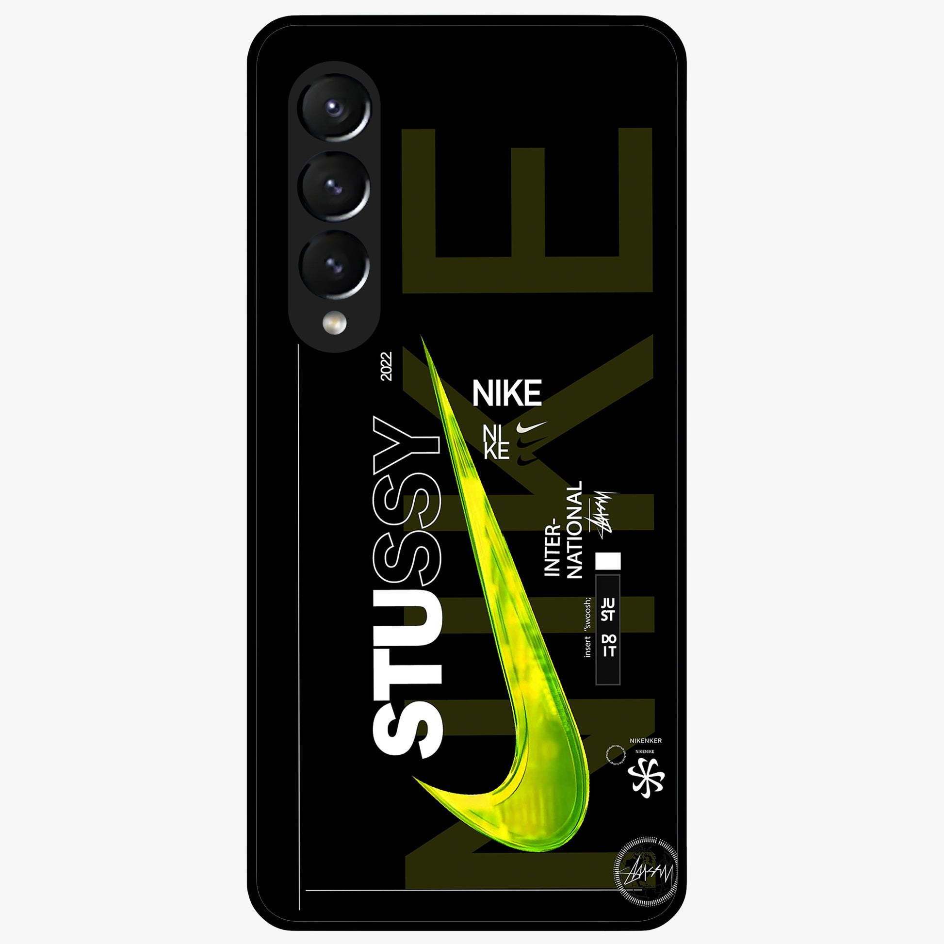 Neon Street Edition Glass Case showing flat back view with neon street style artwork and glossy glass finish.