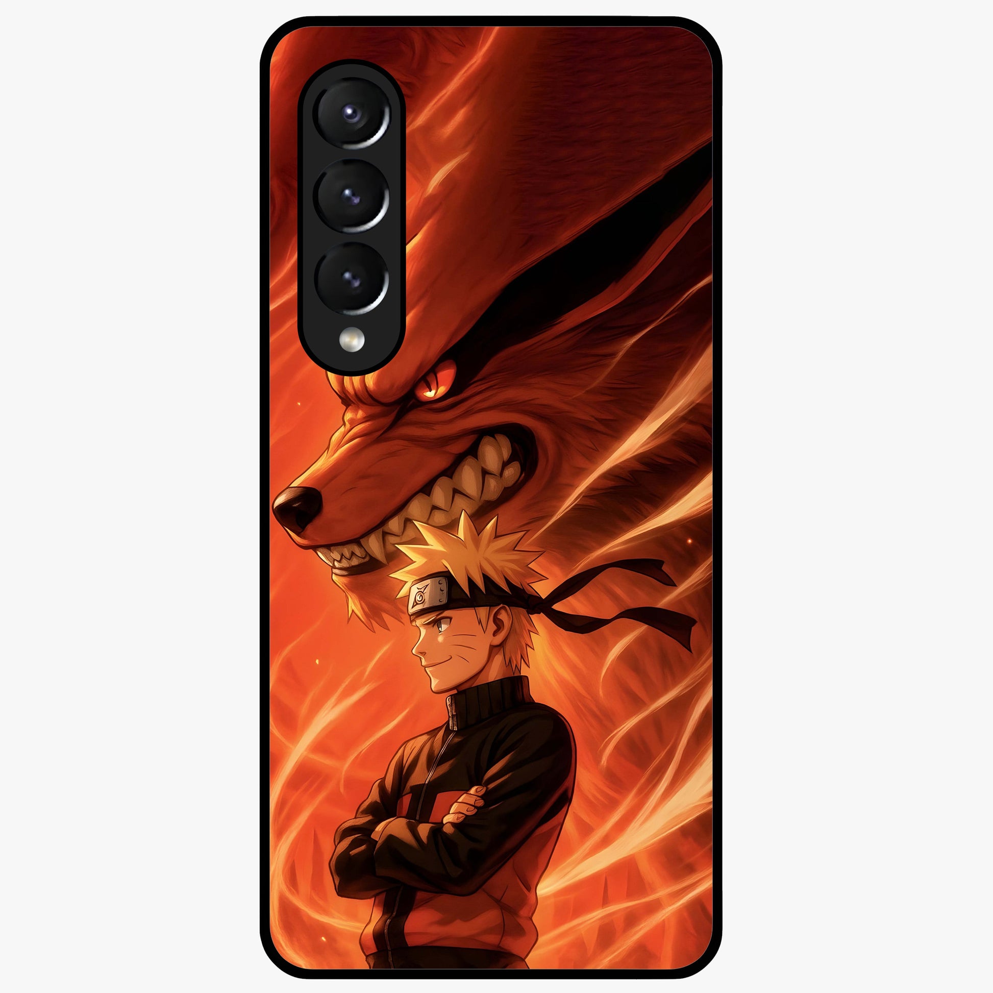 Nine Tails Legacy Glass Case showing flat back view with powerful nine-tailed fox inspired artwork and glossy glass finish.