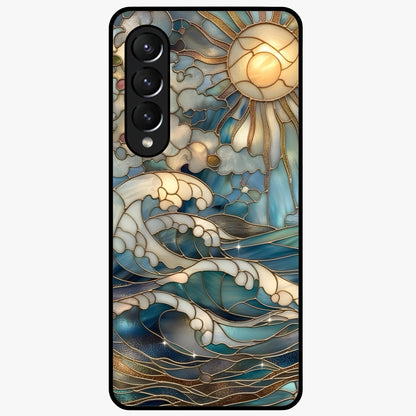 Oceanic Stained Printed Glass Case showing flat back view with ocean inspired stained pattern artwork and glossy glass finish.