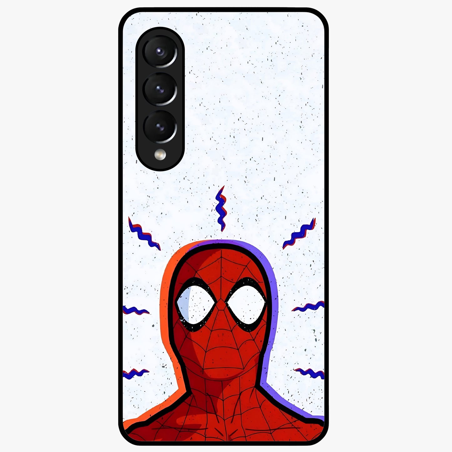 Omg Spiderman Glass Case showing flat back view with bold superhero inspired artwork and glossy glass finish.