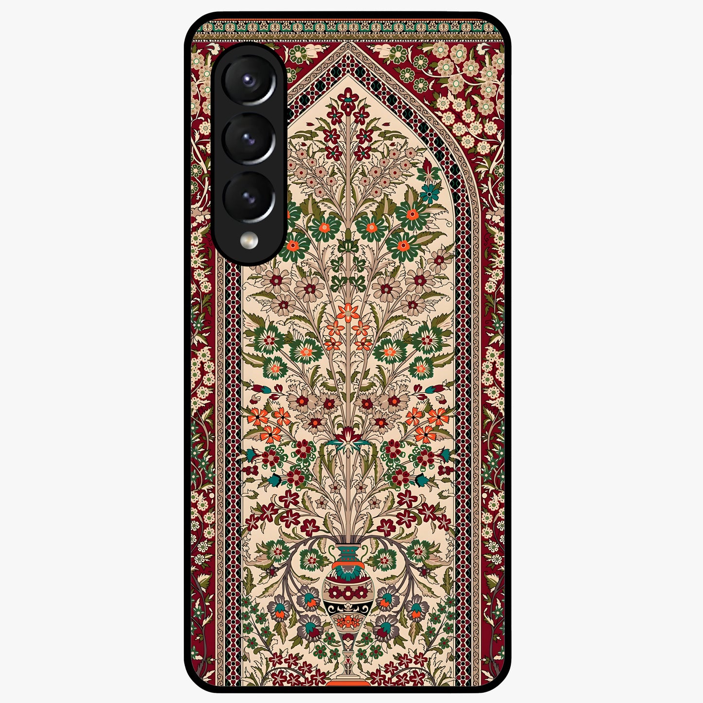 Persian Inspired Glass Case showing flat back view with ornate Persian style pattern artwork and glossy glass finish.