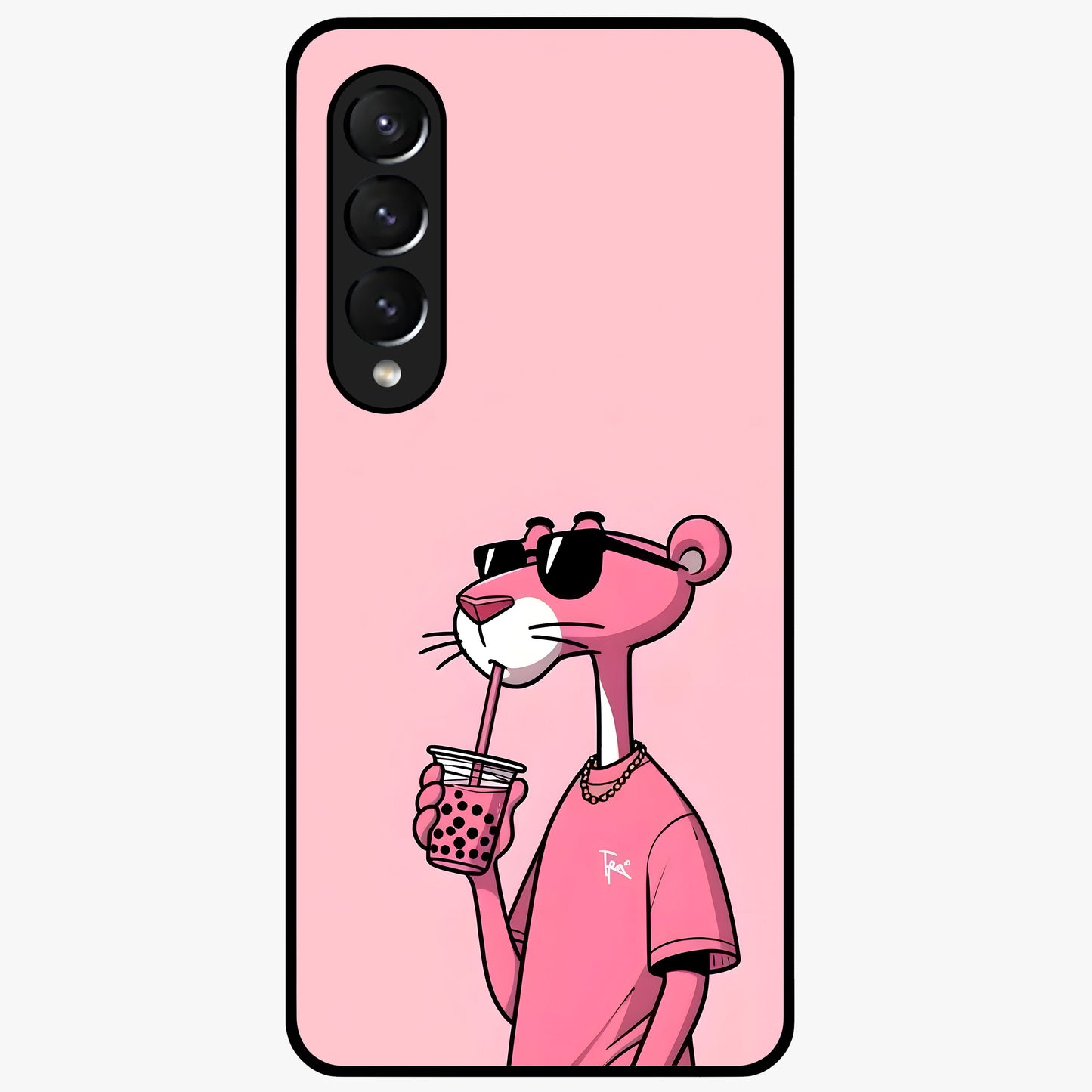 Pink Panther Glass Case showing flat back view with iconic pink panther artwork and glossy glass finish.