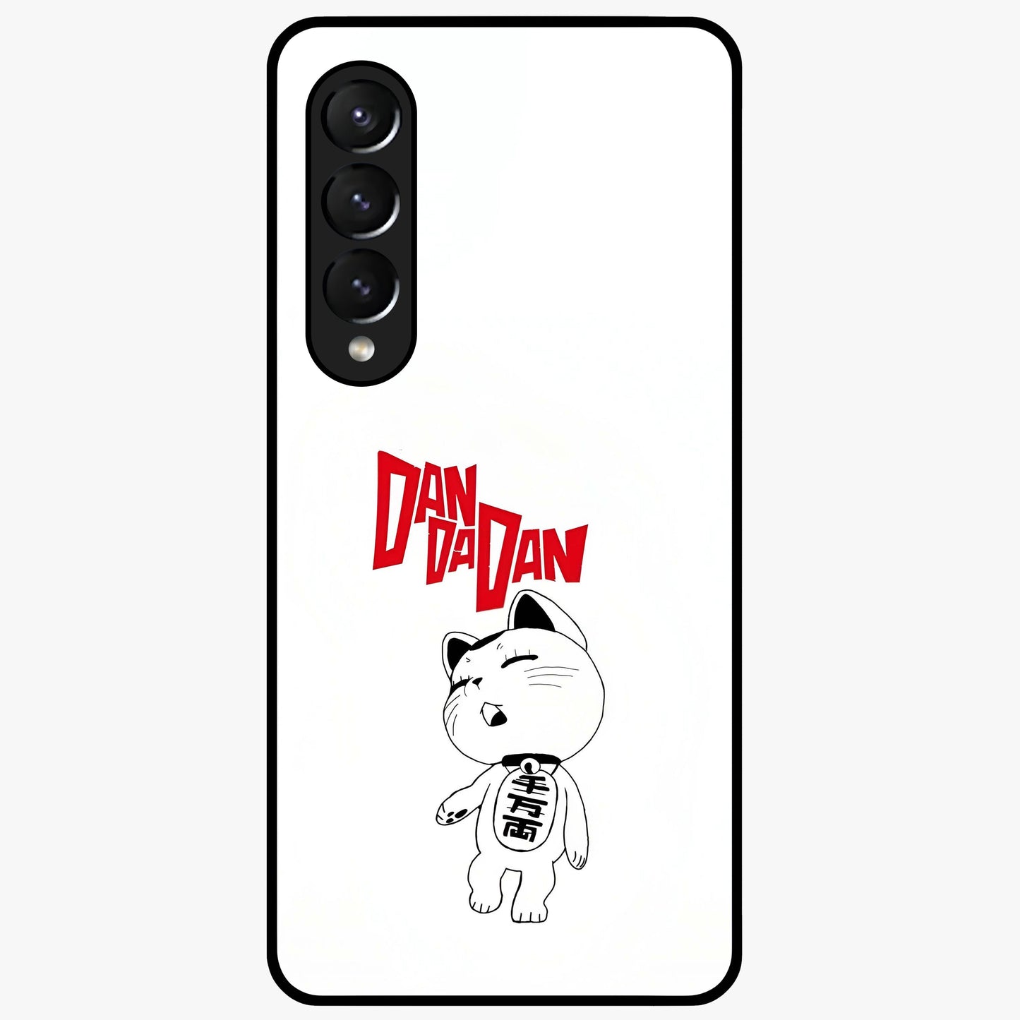 Playful Spirit Charm Glass Case showing flat back view with cheerful charm themed artwork and glossy glass finish.