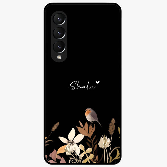 Quiet Garden Tune Custom Name Glass Case showing flat back view with peaceful garden artwork and personalized name design.