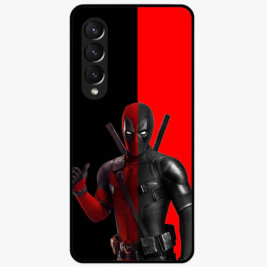 Red & Black Deadpool Theme Glass Case showing flat back view with bold comic inspired artwork and glossy glass finish.