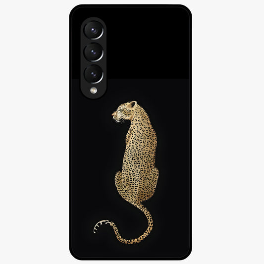 Regal Leopard Glass Case showing flat back view with bold leopard artwork and glossy glass finish.