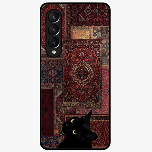 Regal Magic Cat Apple Glass Case showing flat back view with magical cat artwork holding apple and glossy glass finish.