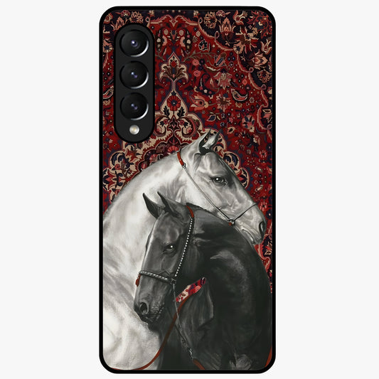 Regal Stallion Tapestry Glass Case showing flat back view with majestic horse tapestry artwork and glossy glass finish.