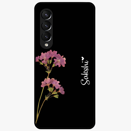 Riching Lavender Flower Custom Name Glass Case showing flat back view with lavender floral artwork and personalized name design.