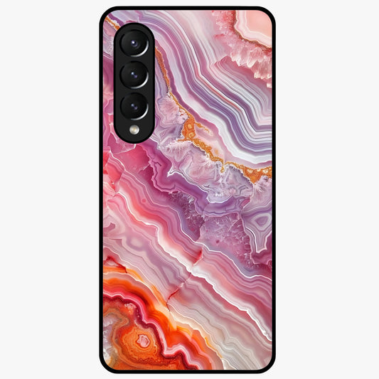 Rose Quartz Marble Glass Case showing flat back view with pink marble quartz texture artwork and glossy glass finish.