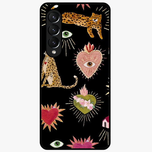 Sacred Jungle Heart Glass Case showing flat back view with jungle inspired heart artwork and glossy glass finish.