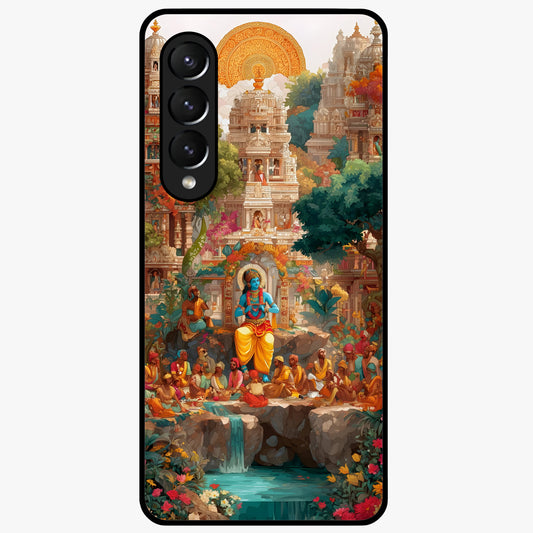 Sacred Sunlight Gods Glass Case showing flat back view with divine sunlight themed artwork and glossy glass finish.