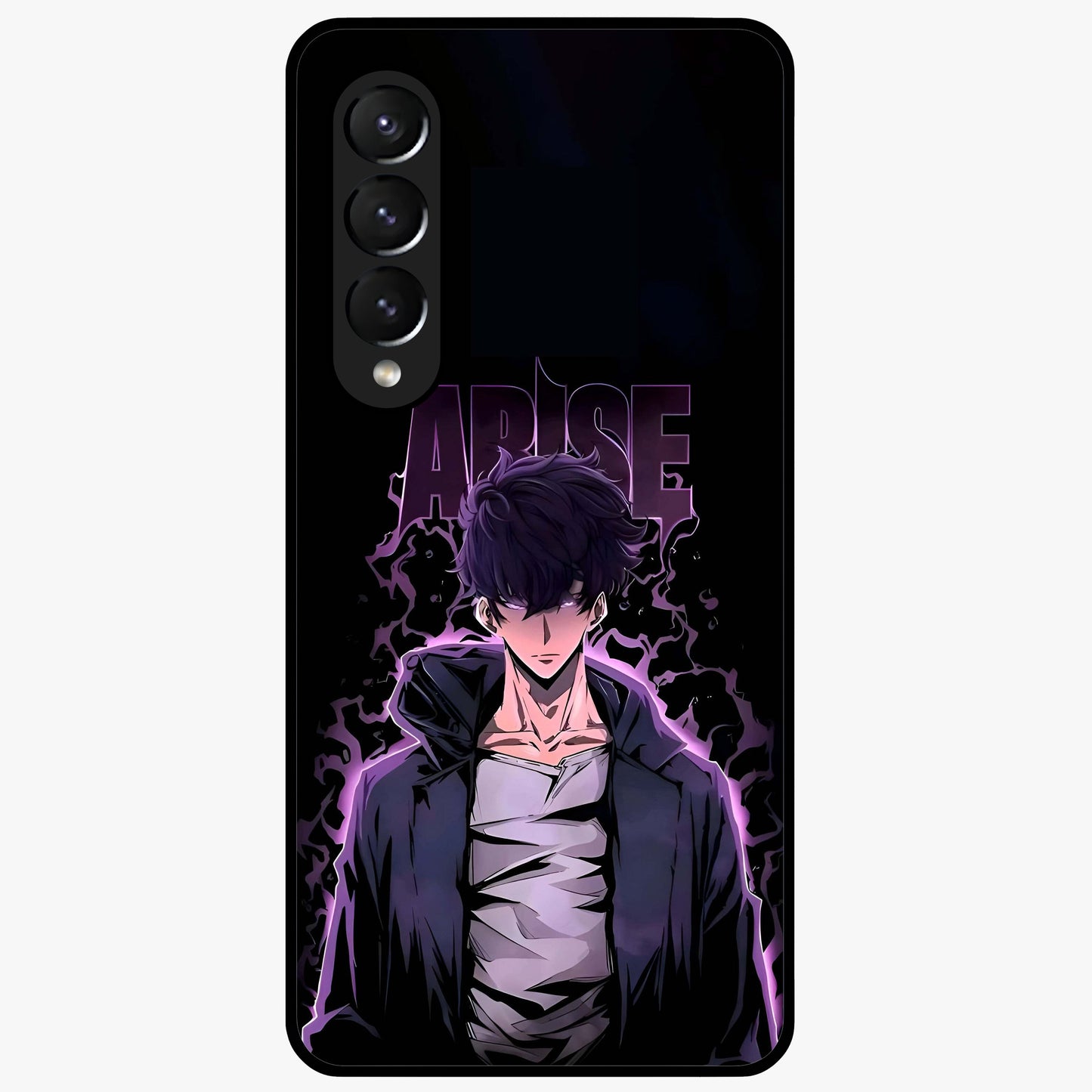 Shadow Monarch Awakening Glass Case showing flat back view with powerful dark monarch themed artwork and glossy glass finish.