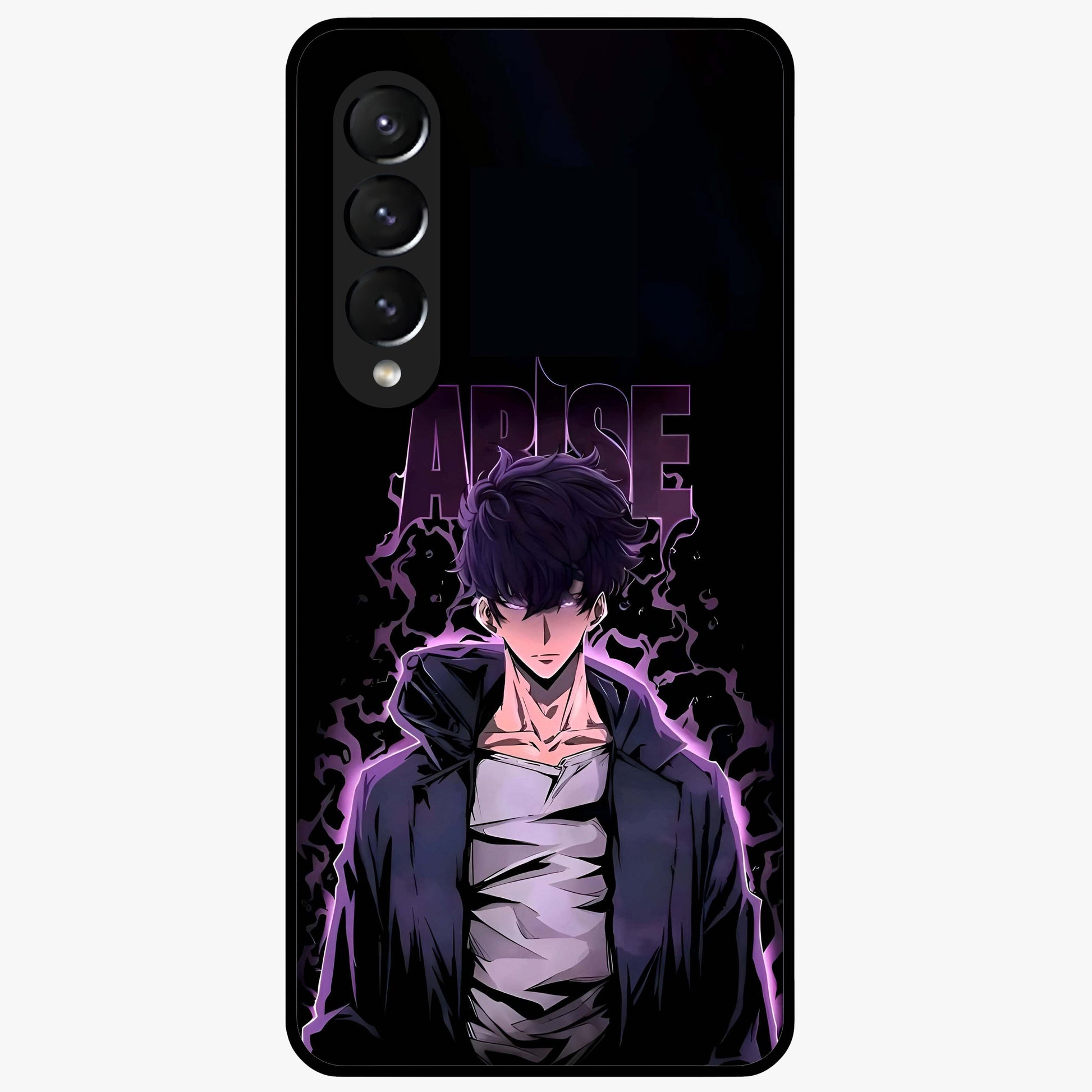 Shadow Monarch Awakening Glass Case showing flat back view with powerful dark monarch themed artwork and glossy glass finish.