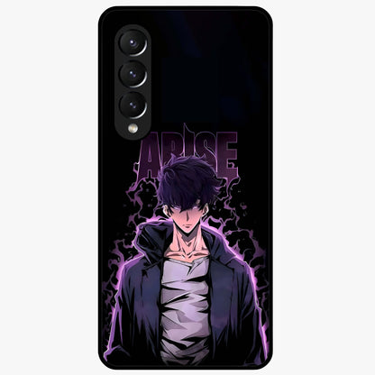 Shadow Monarch Awakening Glass Case showing flat back view with powerful dark monarch themed artwork and glossy glass finish.