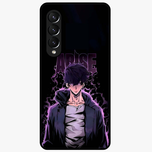 Shadow Monarch Awakening Glass Case showing flat back view with powerful dark monarch themed artwork and glossy glass finish.