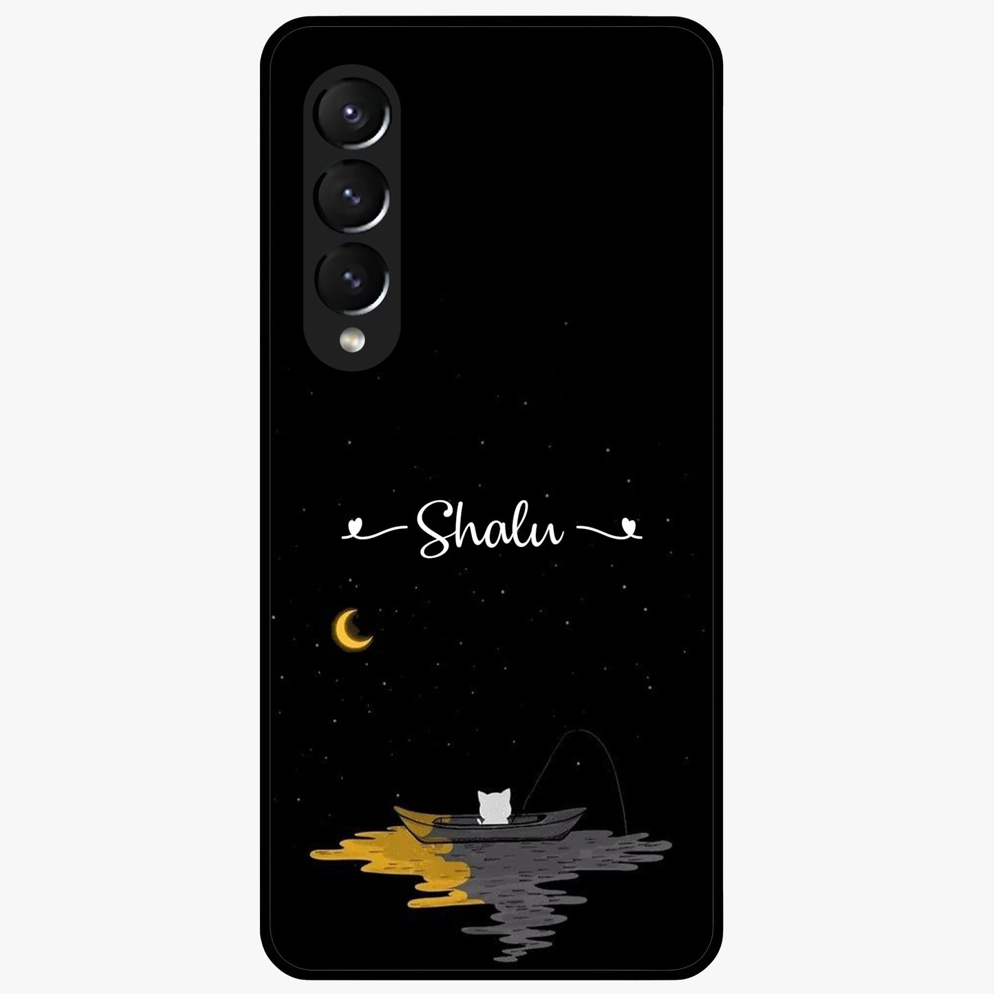 Silent Night Row Glass Case showing flat back view with calm night themed artwork and glossy glass finish.