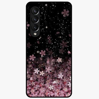 Small Starry Flowers Glass Case showing flat back view with delicate starry floral artwork and glossy glass finish.