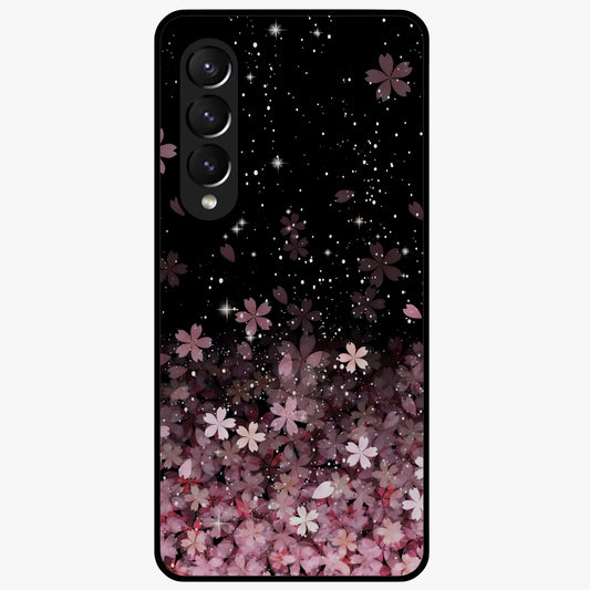 Small Starry Flowers Glass Case showing flat back view with delicate starry floral artwork and glossy glass finish.