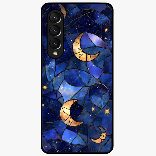 Starlit Sky Tapestry Glass Case showing flat back view with decorative starry sky tapestry artwork and glossy glass finish.