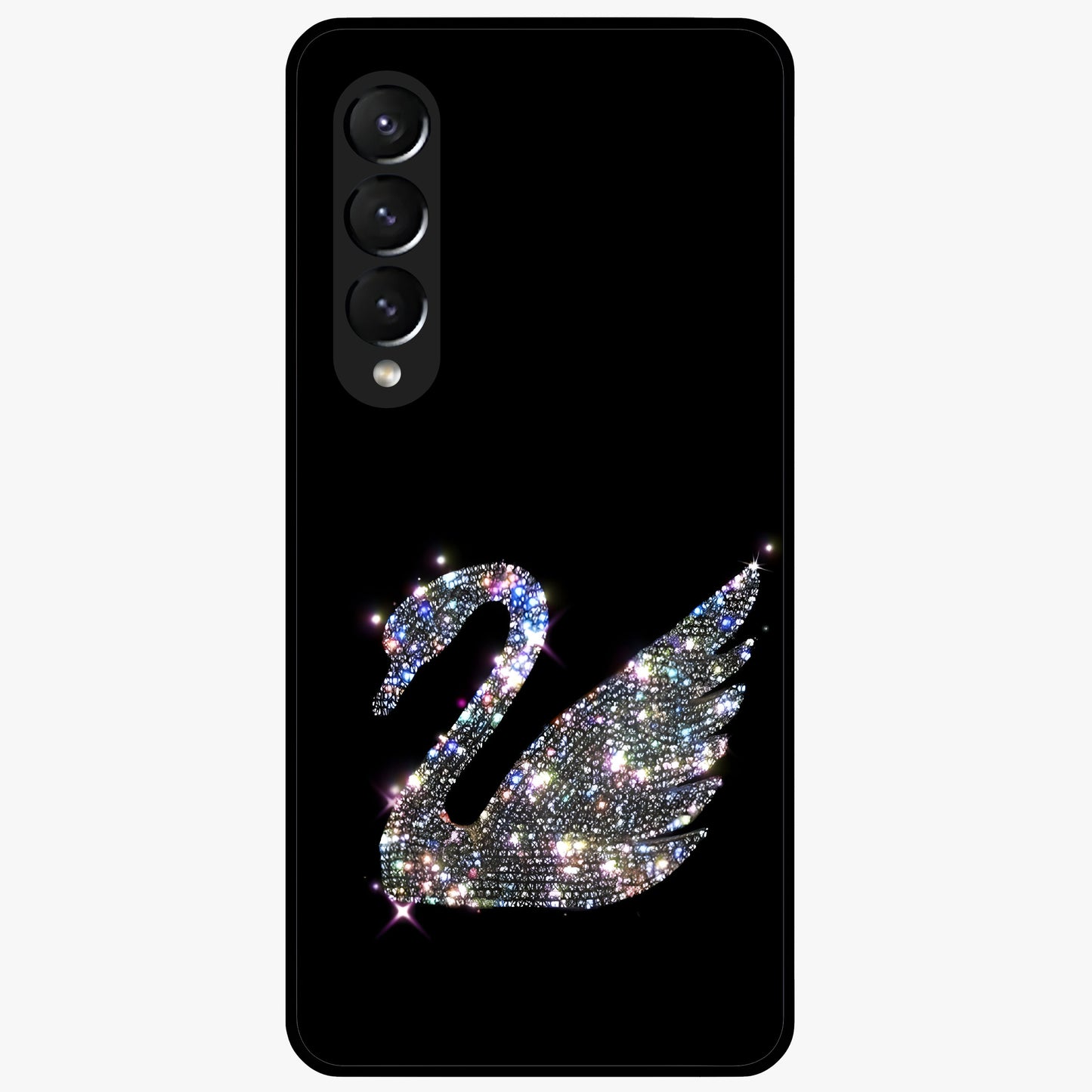 Starlit Swan Grace Glass Case showing flat back view with graceful swan artwork under starry sky and glossy glass finish.