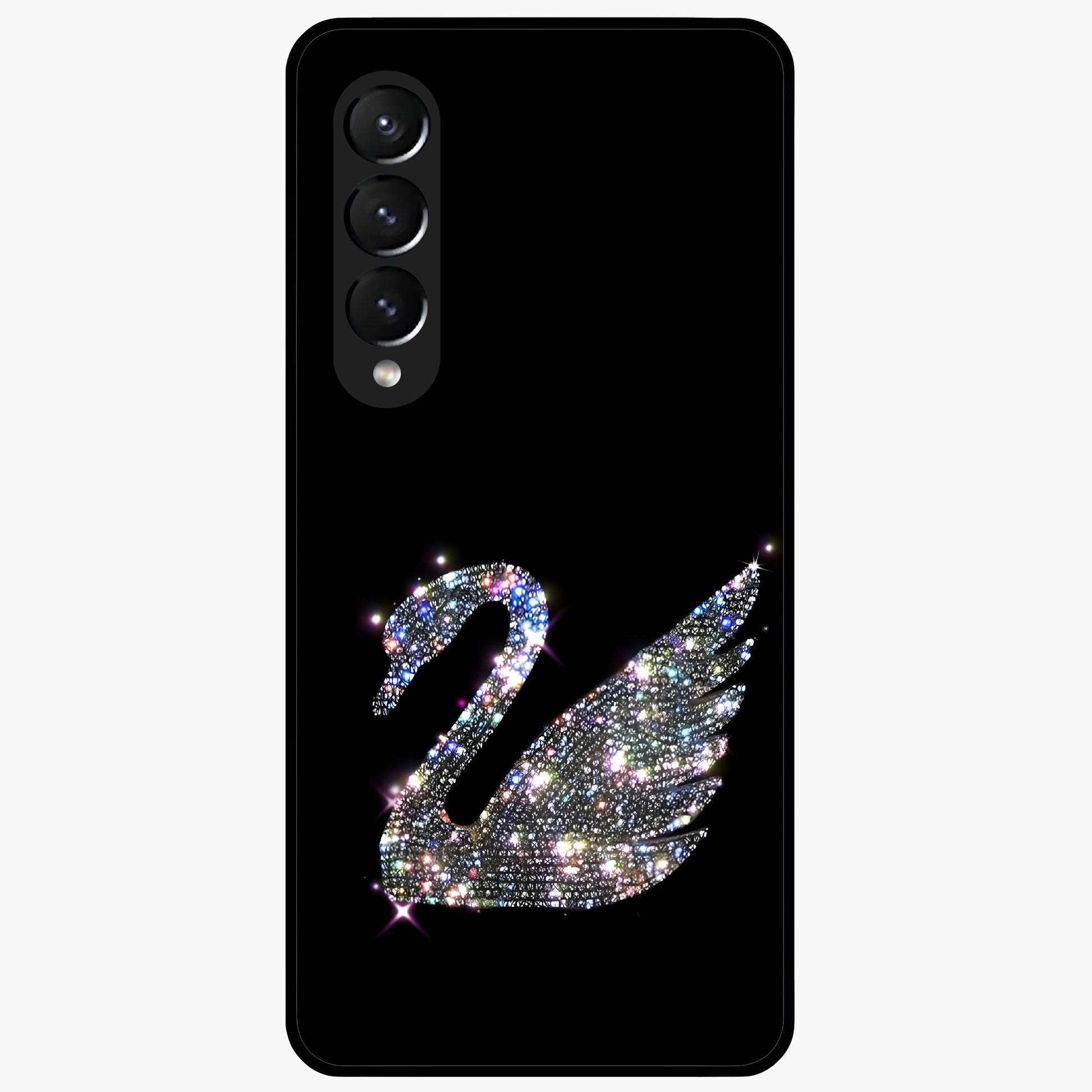 Starlit Swan Grace Glass Case showing flat back view with graceful swan artwork under starry sky and glossy glass finish.