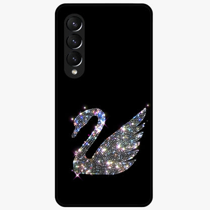 Starlit Swan Grace Glass Case showing flat back view with graceful swan artwork under starry sky and glossy glass finish.