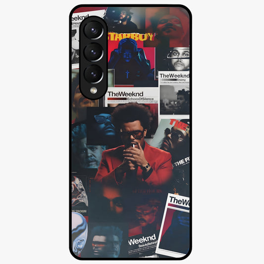 The Weeknd Glass Case showing flat back view with music inspired artistic portrait artwork and glossy glass finish.