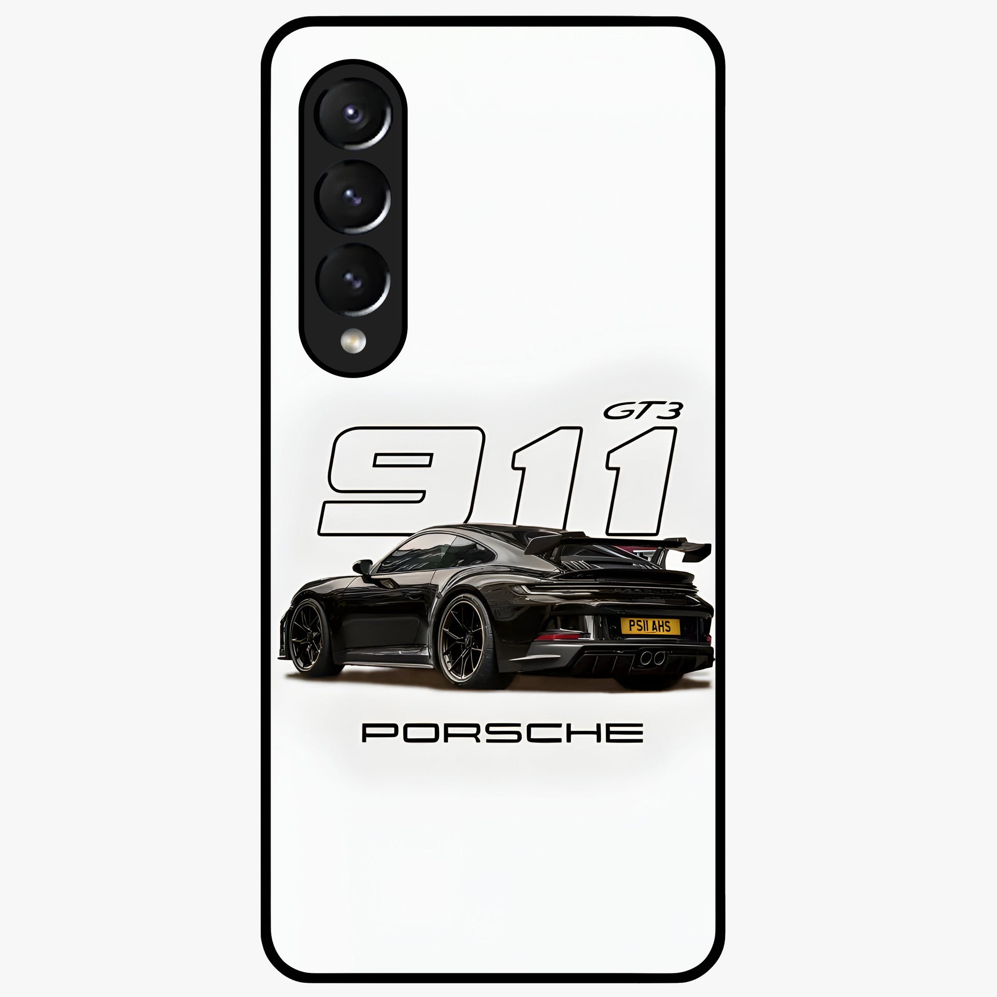 Turbo Legacy Icon Glass Case showing flat back view with iconic sports car inspired artwork and glossy glass finish.