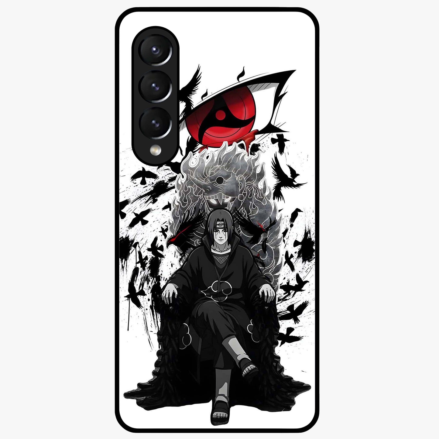 Uchiha Shadow Throne Glass Case showing flat back view with cosmic underwater themed artwork and glossy glass finish.