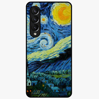Van Gogh Art Glass Case showing flat back view with classic painterly artwork inspired by Van Gogh style and glossy glass finish.