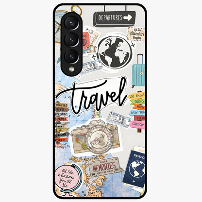 Wanderlust Journal Glass Case showing flat back view with travel inspired artwork and glossy glass finish.