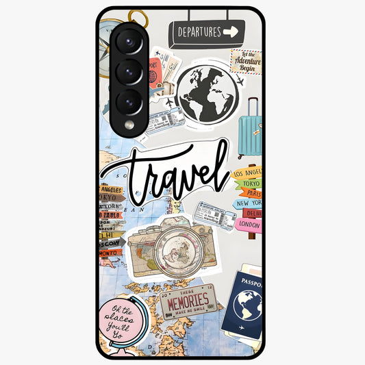 Wanderlust Journal Glass Case showing flat back view with travel inspired artwork and glossy glass finish.