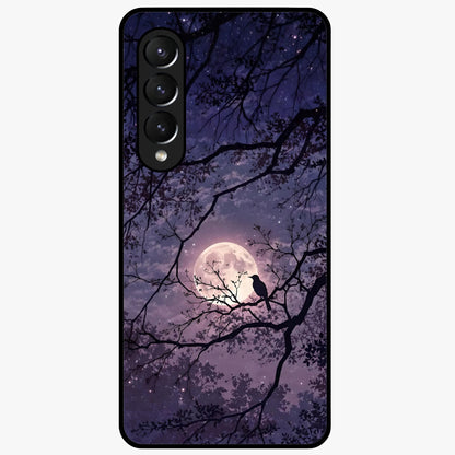 Whispering Moon Silence Glass Case showing flat back view with serene moon themed artwork and glossy glass finish.