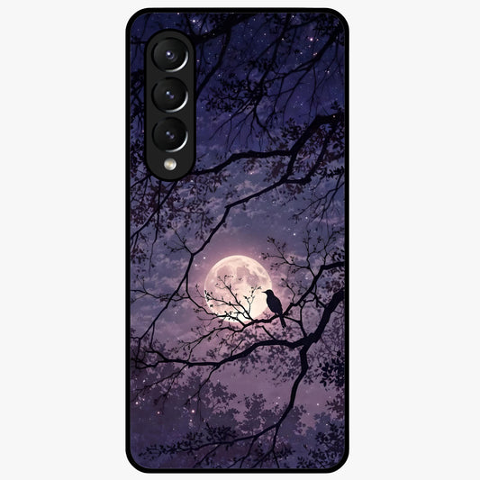 Whispering Moon Silence Glass Case showing flat back view with serene moon themed artwork and glossy glass finish.