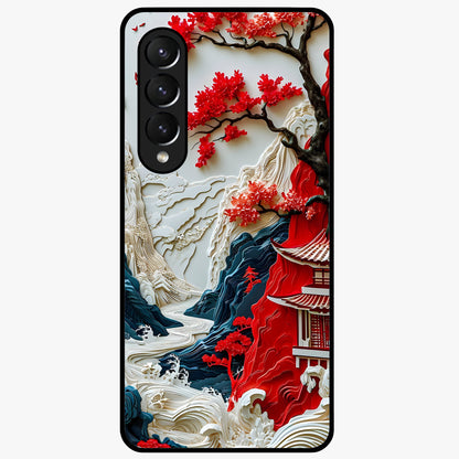 Whispers Of Sakura Waves Glass Case showing flat back view with cherry blossom wave artwork and glossy glass finish.