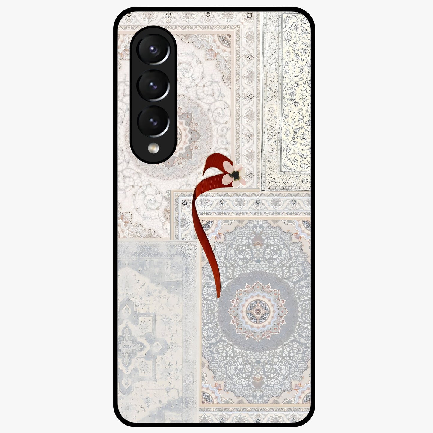 White Aesthetic Bow Glass Case showing flat back view with minimal bow artwork and glossy glass finish.