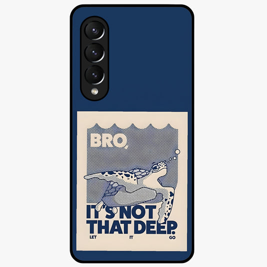 Worry Less Swim Glass Case showing flat back view with playful motivational artwork and glossy glass finish.