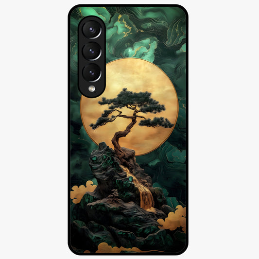 Zen Moon Rise Glass Case showing flat back view with calm moonrise artwork and glossy glass finish.